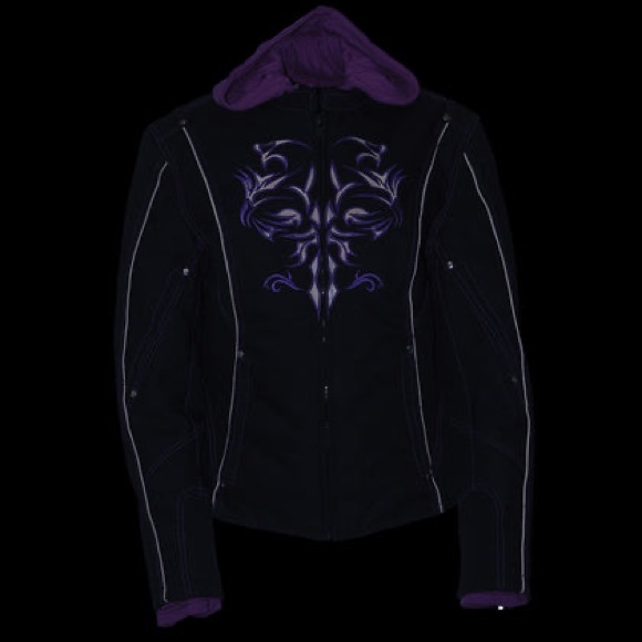 Vance Leathers Women's Black & Purple Textile Jacket Reflective Tribal Detail - Picture 2 of 12